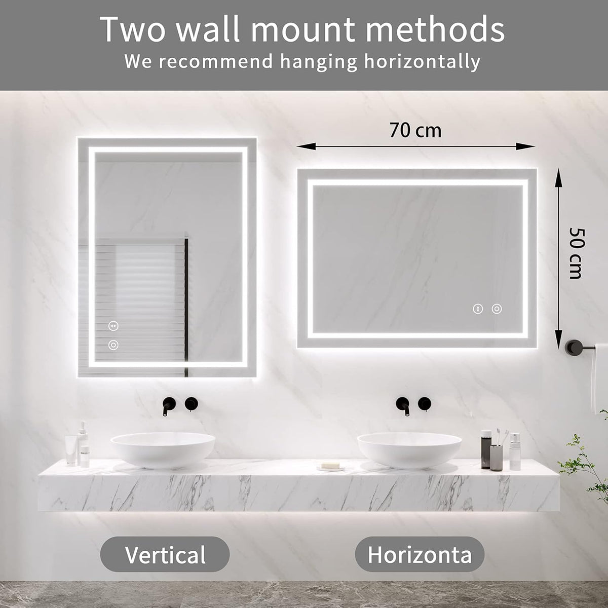 LED Bathroom Mirror Backlit Dimmable 3 Color 500x700mm Demister Dripex