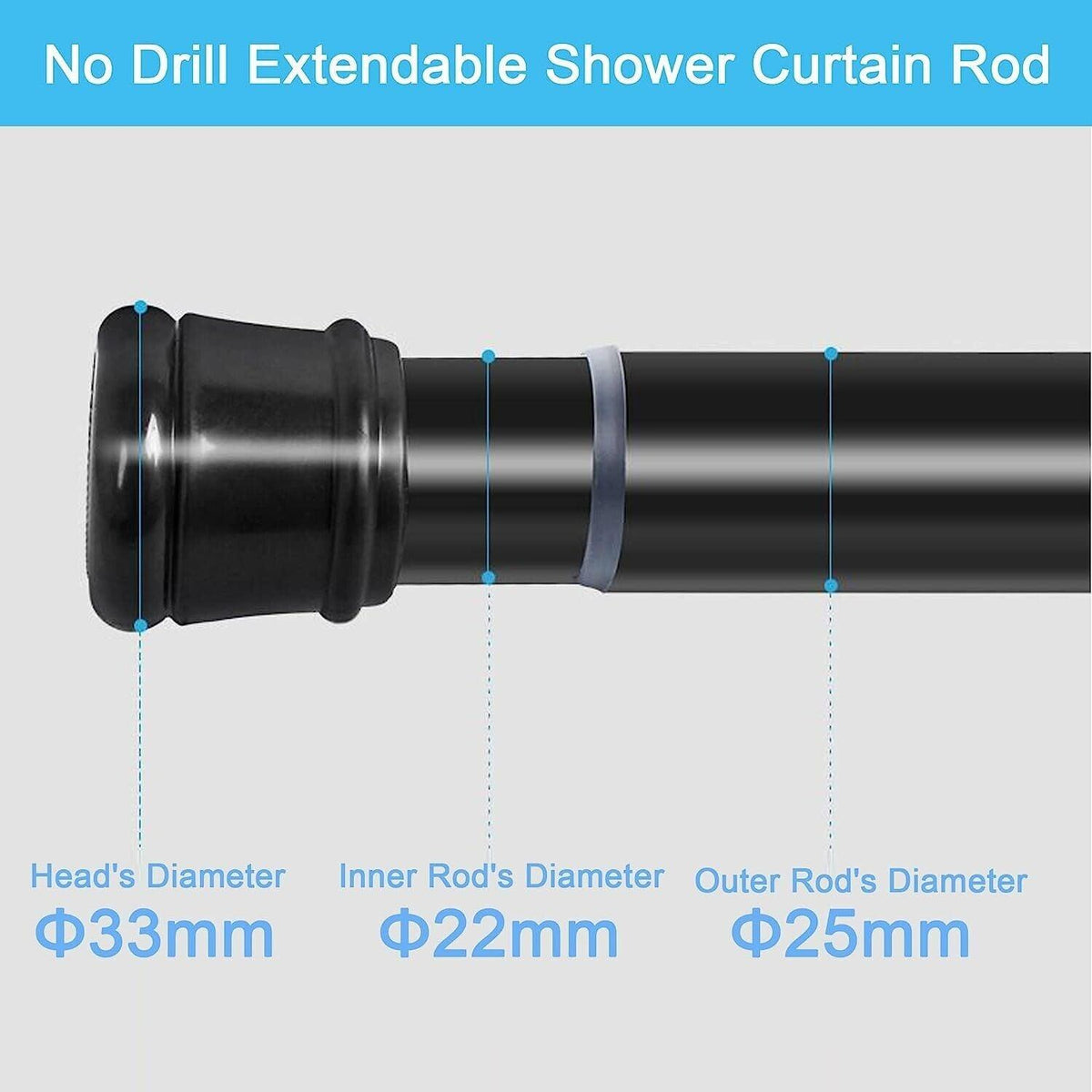 Small Tension Shower Curtain Rod 63-85cm Silver No Drill Extendable Pole