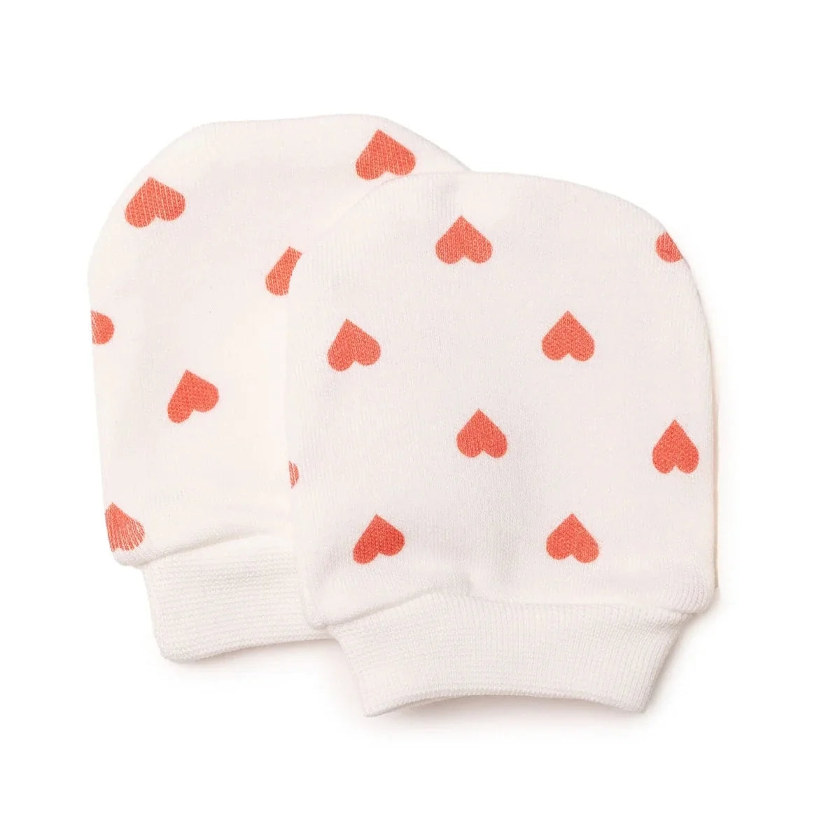 HelloBaby Heart Print Baby Scratch Mitts (Newborn) - Ecru Printed