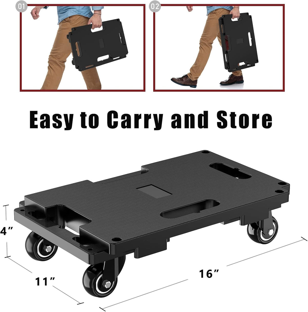 SOLEJAZZ Connectable Mobile Dolly 440LBS Heavy Duty Trolley, 4-Pack, Black