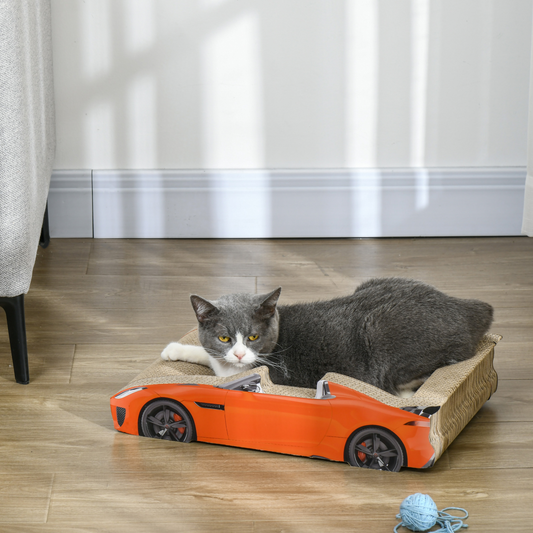 PawHut 2 in 1 Cat Scratching Board with Catnip, Car-shaped Cat Scratch Bed