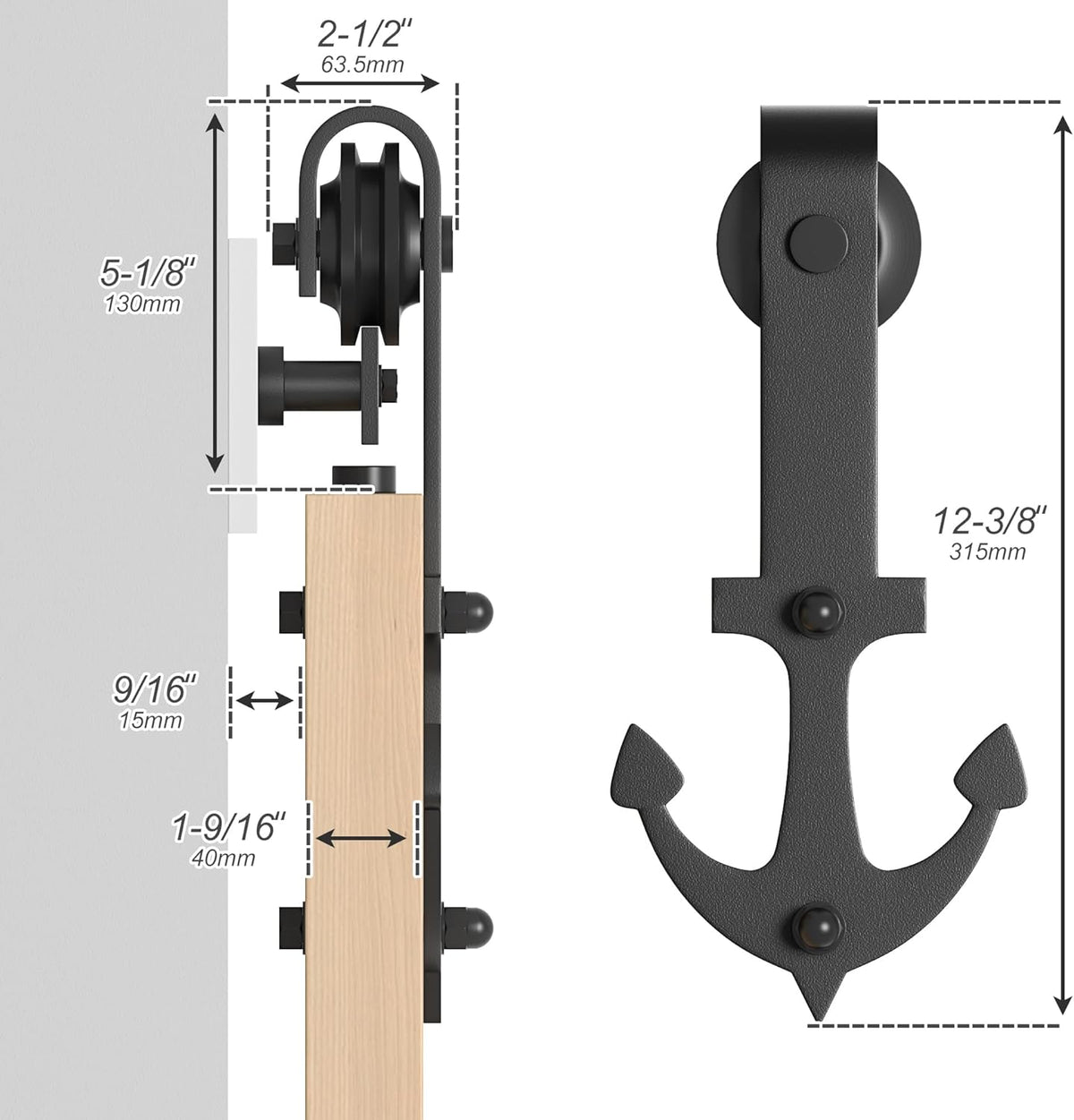 Sliding Barn Door Kit 6.6FT Heavy Duty Anchor Shaped Black Track SANKEYTEW