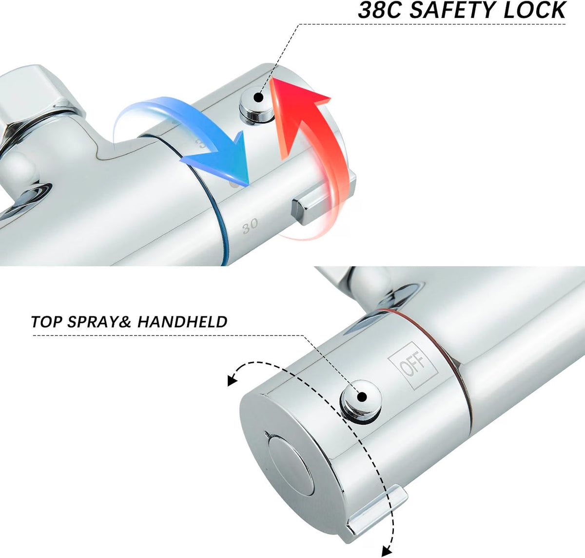 Thermostatic Shower Mixer Set 8" Rainfall Head Chrome - Riser Pipe Missing