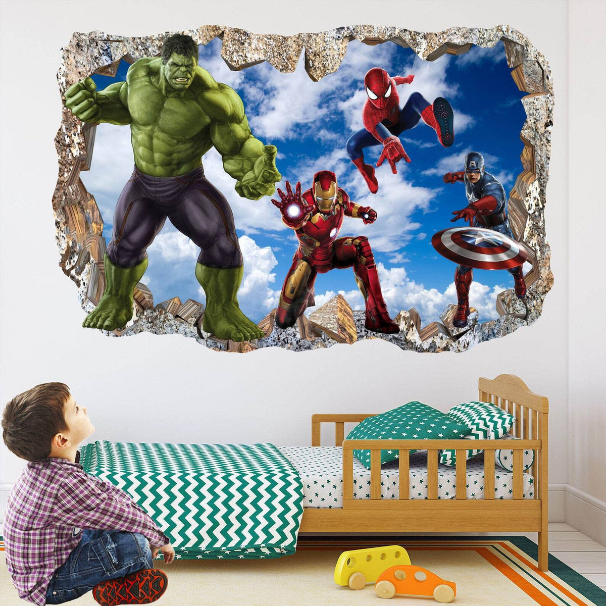 Blue Sky Superhero Wall Decal Sticker Mural Poster Print Art Spiderman Iron Man Hulk
