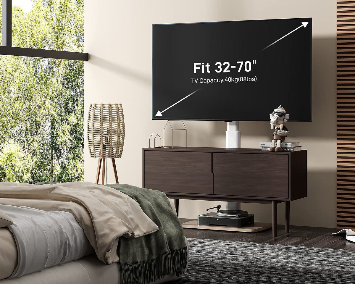 TV Floor Stand 32-70 Inch White 20mm Wood Base Universal FITUEYES Display Mount