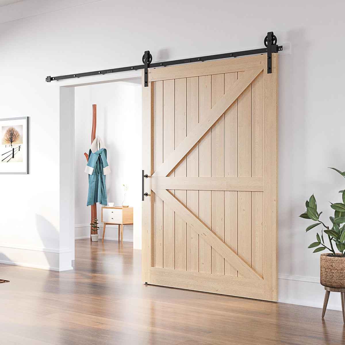 Sliding Barn Door Hardware Kit 11FT Heavy Duty Steel Track Large Wheel SANKEYTEW