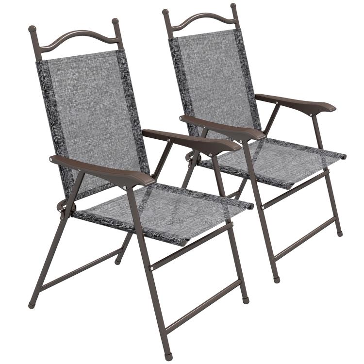 Set of Two Folding Garden Chairs, with Fabric Mesh Seats - Grey