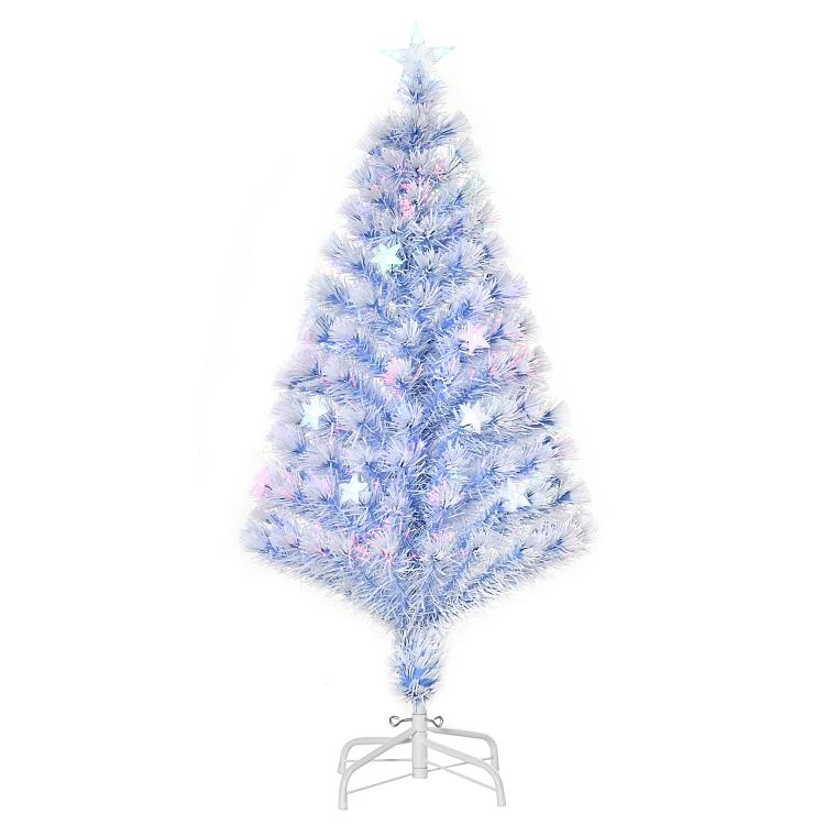 4FT Artificial Fibre Optic Christmas Tree Seasonal Decoration w/ LED Lights Pre-Lit Easy Store White Blue