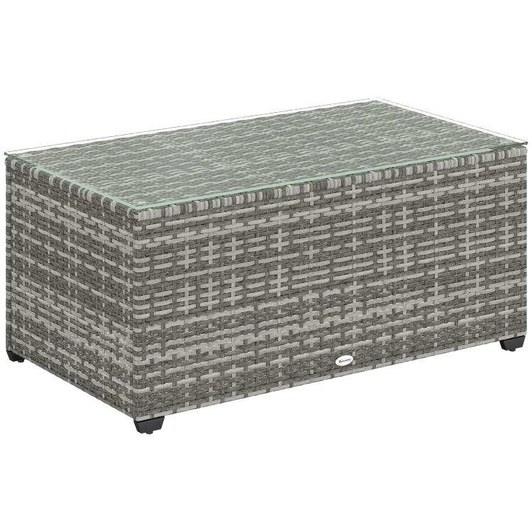 90 x 50cm Glass-Top Rattan Side Table - Light Grey