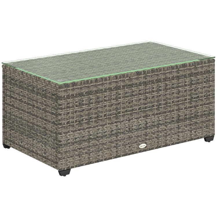 90 x 50cm Glass-Top Rattan Side Table - Dark Grey
