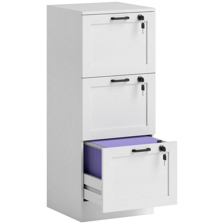 3-Drawer Filing Cabinet with Lock - White