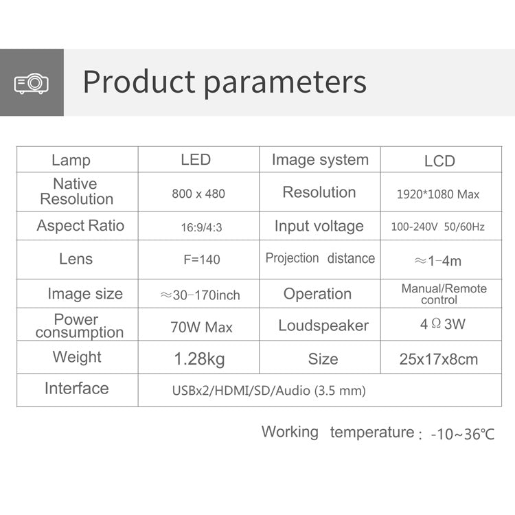 T5 100ANSI Lumens 800x400 Resolution 480P LED+LCD Technology Smart Projector, Support HDMI / SD Card / 2 x USB / Audio 3.5mm, Ordinary Version, Ordinary Version