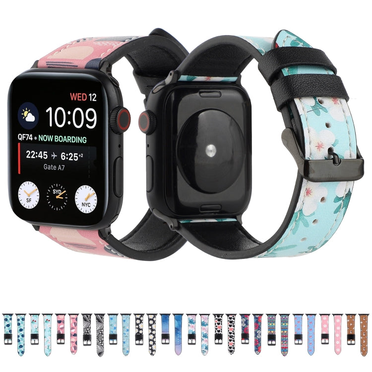 Printed Leather Watch Strap, For Apple Watch PSeries 7 41mm / 6 & SE & 5 & 4 40mm / 3 & 2 & 1 38mm, For Apple Watch Ultra 49mm / Series 8&7 45mm / SE 2&6&SE&5&4 44mm / 3&2&1 42mm