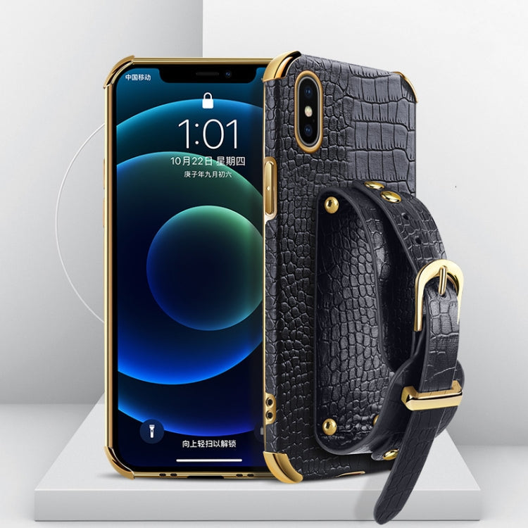 Electroplated TPU Crocodile Pattern Leather Case with Wrist Strap, For iPhone 6, For iPhone SE 2022 / SE 2020 / 8 / 7, For iPhone 8 Plus / 7 Plus, For iPhone XS / X