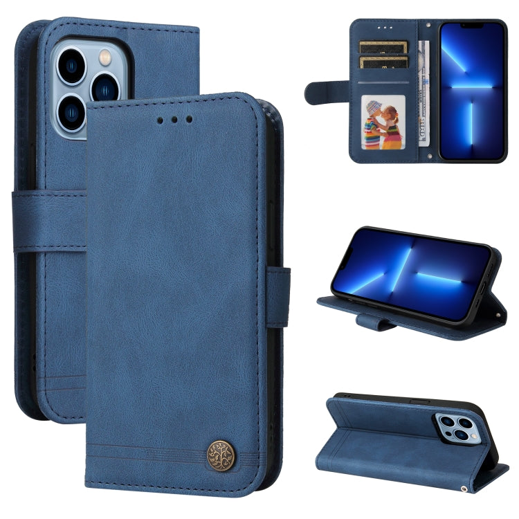Skin Feel Life Tree Metal Button Horizontal Flip Leather Case with Holder & Card Slot & Wallet & Photo Frame & Strap, For iPhone 13 mini, For iPhone 13, For iPhone 13 Pro, For iPhone 13 Pro Max