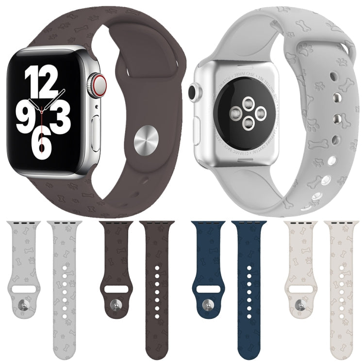 Dog Paw Embossing Silicone Watchband For Apple Watch Series, 7 41mm / 6&SE&5&4 40mm / 3&2&1 38mm, 7 45mm / 6&SE&5&4 44mm / 3&2&1 42mm