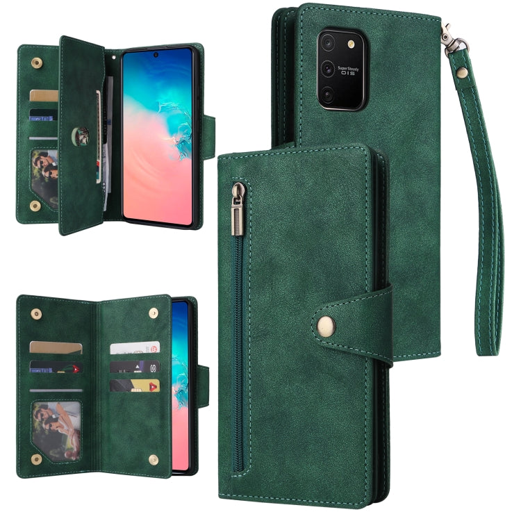 Rivet Buckle 9 Cards Three Fold Leather Phone Case, For Samsung Galaxy S9, For Samsung Galaxy S9+, For Samsung Galaxy S10, For Samsung Galaxy S10 Lite 2020