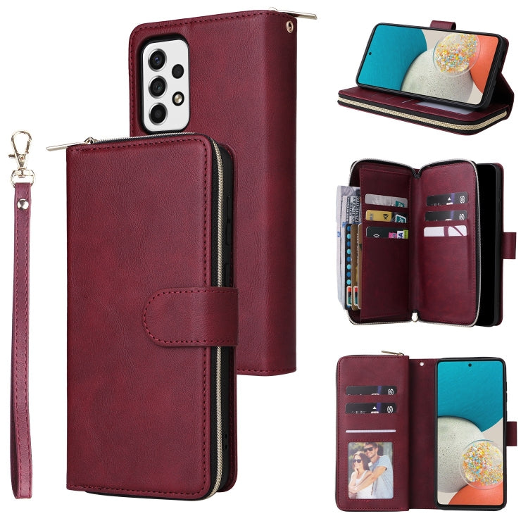 9 Card Slots Zipper Wallet Bag Leather Phone Case, For Samsung Galaxy A03s EU Version, For Samsung Galaxy A13 5G, For Samsung Galaxy A33 5G, For Samsung Galaxy A53 5G