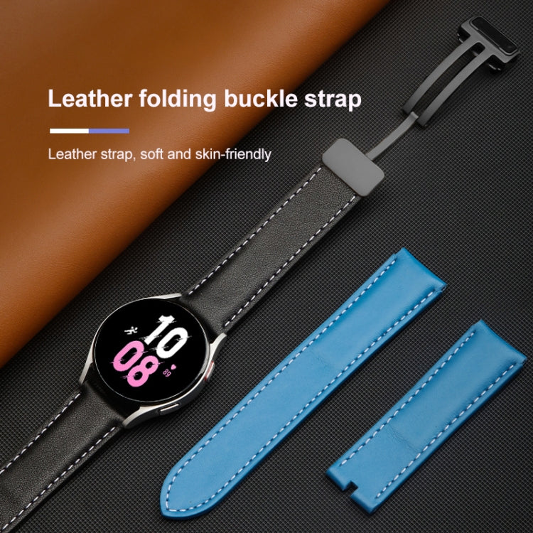 For Samsung Galaxy Watch5 40mm / 44mm Plain Weave Genuine Leather Watch Band, Black Buckle, Silver Buckle