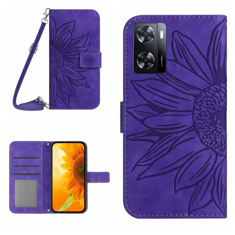 Skin Feel Sun Flower Pattern Flip Leather Phone Case with Lanyard, For OPPO A55S Japan Edition, For OPPO A57 4G/A57 5G/A77 4G/A77 5G