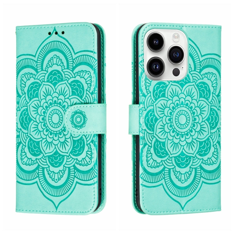 Sun Mandala Embossing Leather Phone Case, For iPhone 14 Pro Max