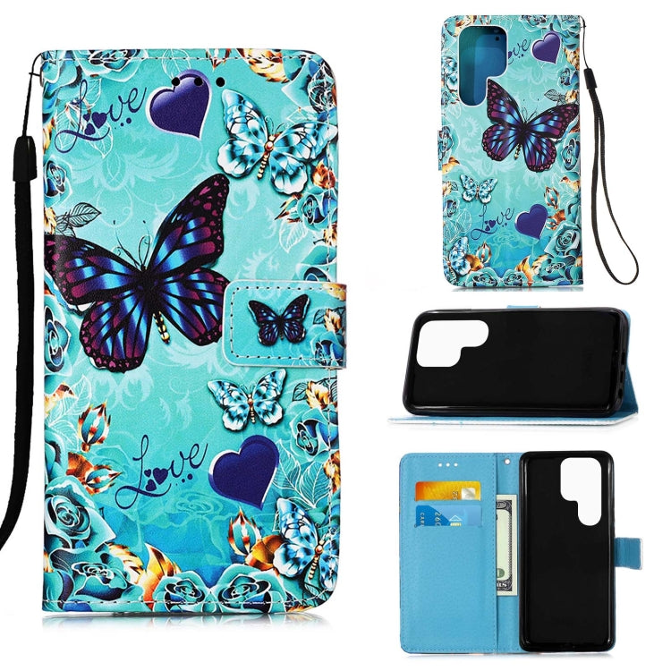 Colored Drawing Pattern Plain Weave Leather Phone Case, For Samsung Galaxy S23 Ultra 5G