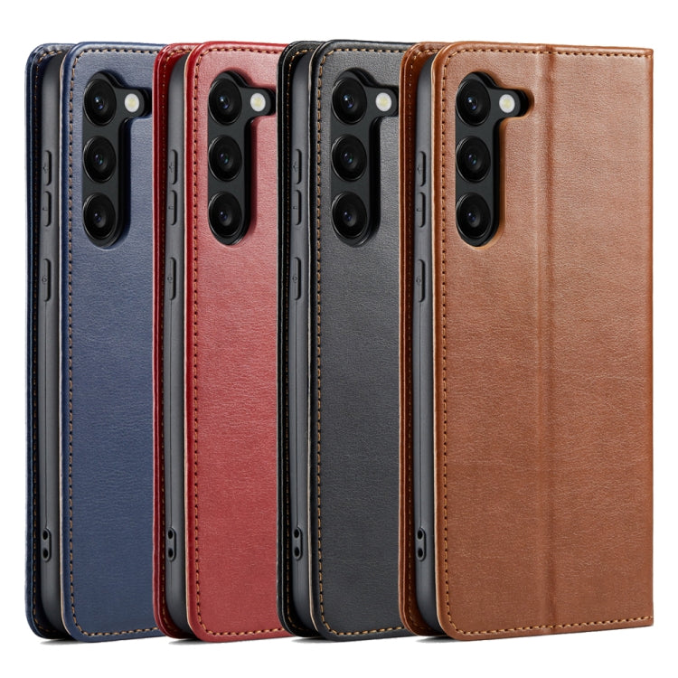 Fierre Shann PU Genuine Leather Texture Leather Phone Case, For Samsung Galaxy S23 5G