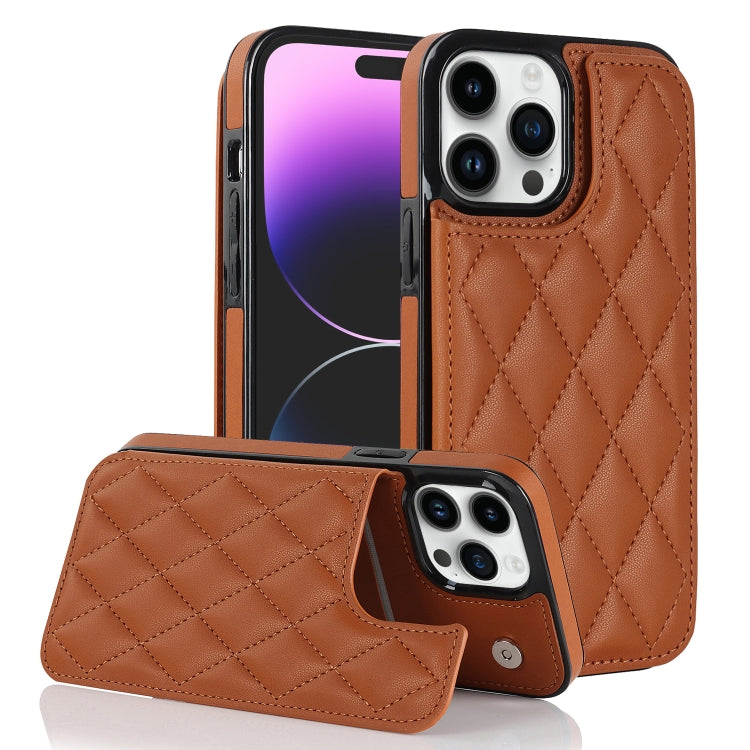 Double Buckle Rhombic PU Leather Phone Case, For iPhone 14, For iPhone 14 Plus, For iPhone 14 Pro