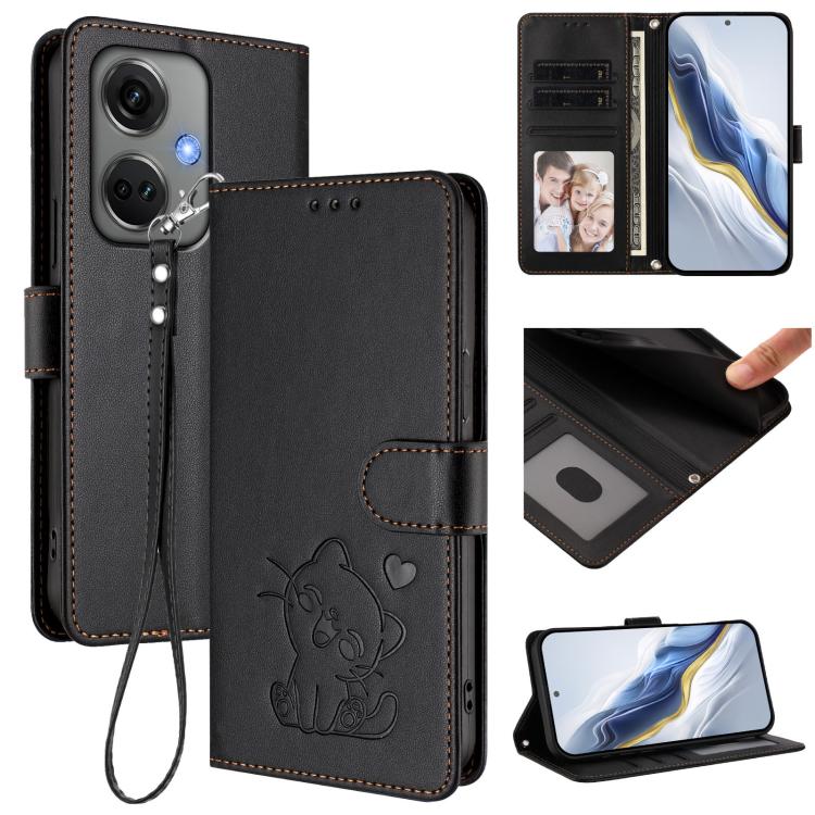 Embossed Heart Cat Leather Phone Case with Hand Strap, For OnePlus Ace 2 Pro 5G, For OnePlus Nord CE3 5G India