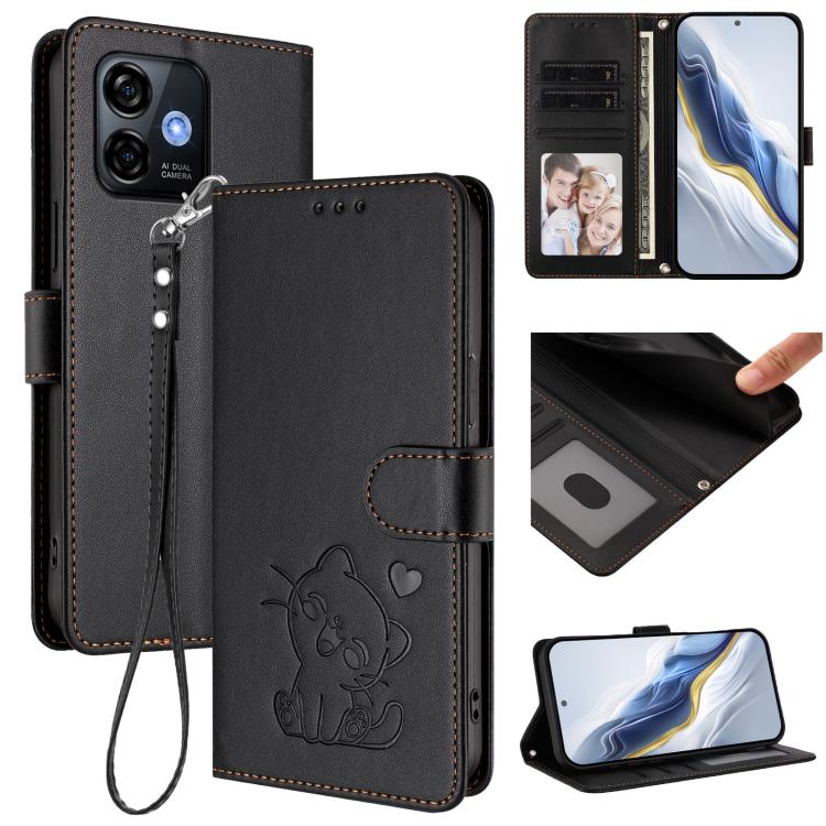 Embossed Heart Cat Leather Phone Case with Hand Strap, For Ulefone Note 17 Pro, For Ulefone Note 16 Pro