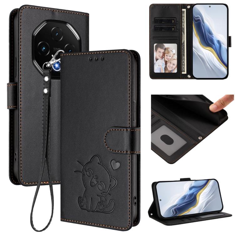 Embossed Heart Cat Leather Phone Case with Hand Strap, For Umidigi G100x, For Umidigi G100 Pro