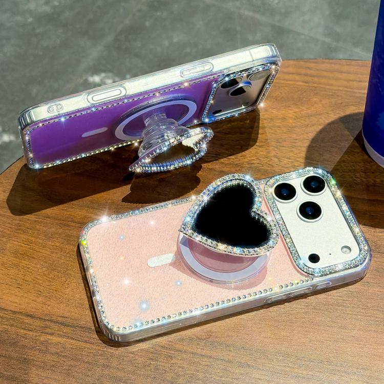 Sparkling IMD Heart-Shaped Mirror Magnetic Phone Case with Bracelet, For iPhone 17 Pro Max, For iPhone 17 Pro, For iPhone 17, For iPhone Air