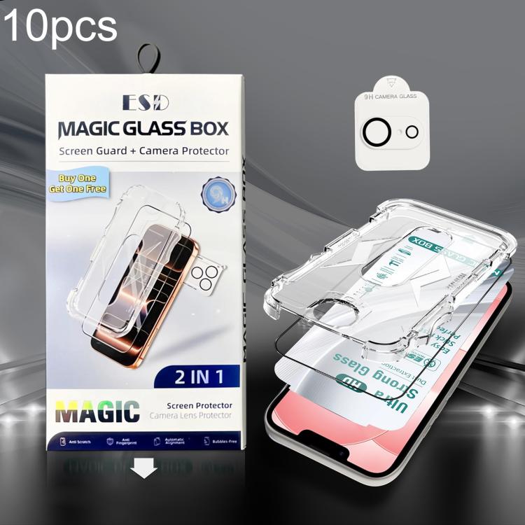 10pcs USG Easy Install Dust-proof Box HD Edge-to-Edge Tempered Glass Film with Lens Film, For iPhone 17e / 16e, For iPhone 17 Pro Max, For iPhone 17 Pro, For iPhone 17, For iPhone Air, For iPhone 16 Pro Max, For iPhone 16 Pro, For iPhone 16 Plus