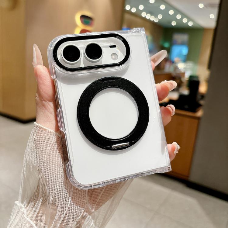 Acrylic PC Magnetic Phone Case with 360-degree Rotating Ring Holder, For iPhone Duo
