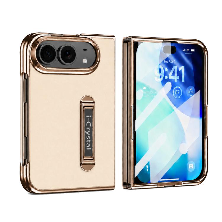 i.Crystal Electroplated Vegan Leather Hidden Kickstand Integrated Film Phone Case, For iPhone Duo