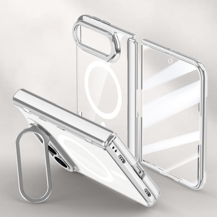 Icebreaking Series Integrated HD Film Electroplated Crystal Clear Center Axis Magnetic Phone Case with Lens Holder, For iPhone Duo