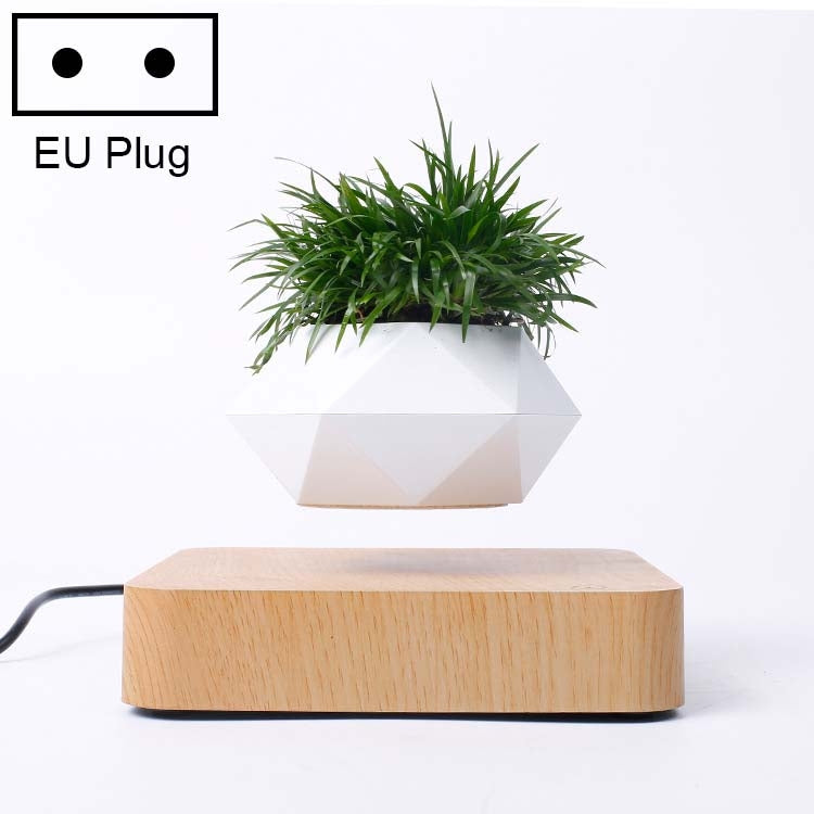 Diamond Plastic Flower Pot + Dark Wood Grain Base Magnetic Levitation Potted Plant Home Decoration, EU Plug, Dark Wood Grain EU Plug, Light Wood Grain EU Plug