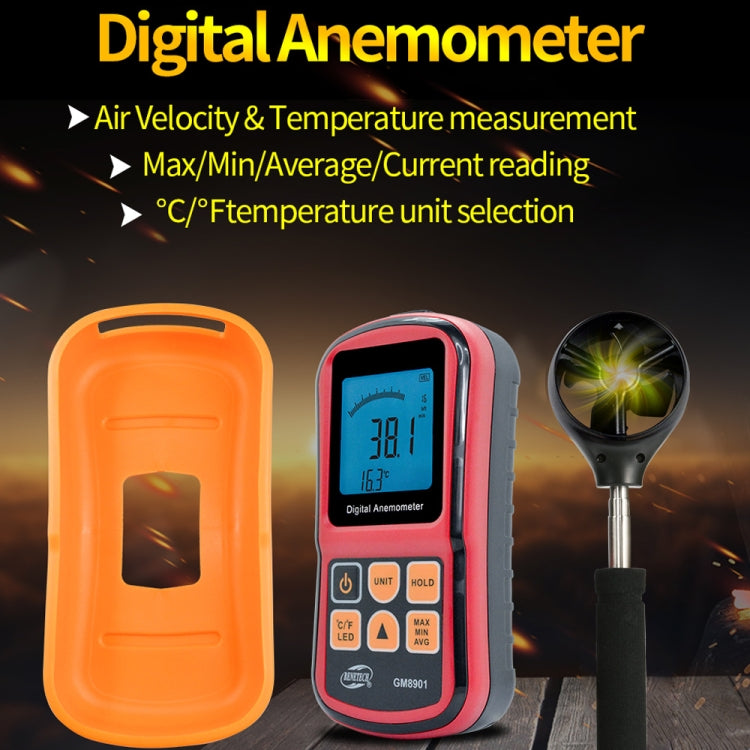 BENETECH GM8901+ High Accuracy Anemometer Wind Speed Gauge Temperature Measure Digital LCD Display Meter Measuring Tool, GM8901+