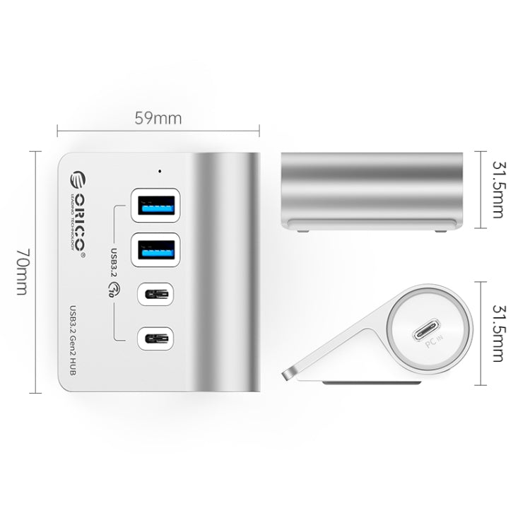 ORICO M3CU2 Aluminum Alloy 4-Port Type-C And USB 3.2 Gen2 10Gbps HUB, M3CU2