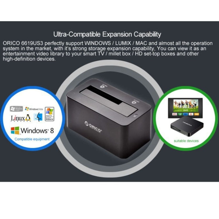 ORICO 6619US3 5Gbps Super Speed USB 3.0 to SATA Hard Drive Docking Station for 2.5 inch / 3.5 inch Hard Drive, 6619US3
