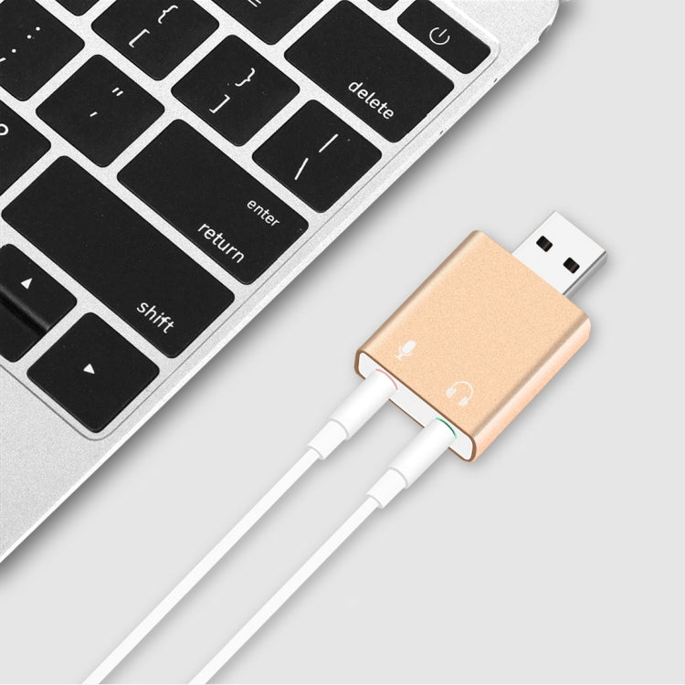 Aluminum Shell 3.5mm Jack External USB Sound Card HIFI Magic Voice 7.1 Channel Adapter Free Drive for Computer, Desktop, Speakers, Headset, Microphone, Aluminum 7.1 Channel Gold