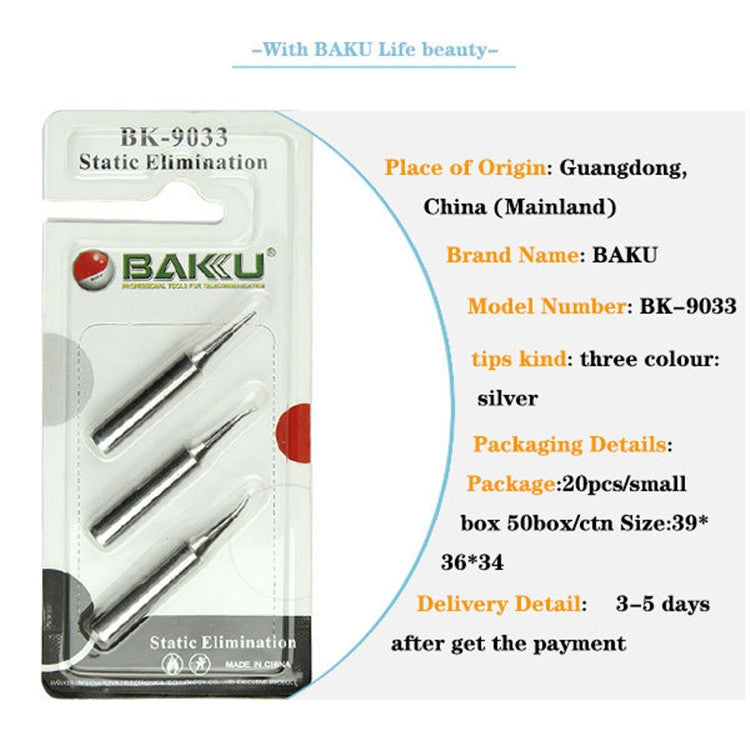 BAKU BK-9033 3 in 1 Lead-free Soldering Iron Tip for Solder Station, BK-9033