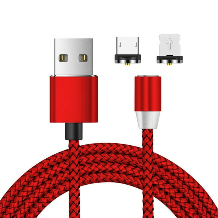 2 in 1 USB to 8 Pin + Micro USB Magnetic Metal Interface Nylon Braided Charging Cable, Length: 1m, 1m