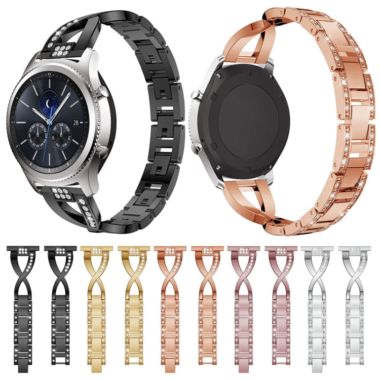 X-shaped Diamond-studded Solid Stainless Steel Wrist Strap Watch Band for Samsung Gear S3