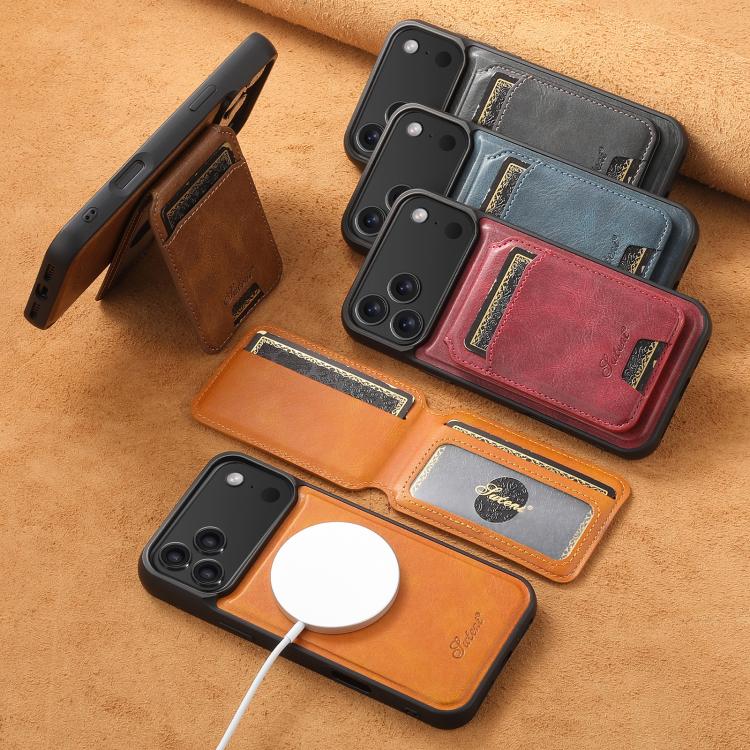 Suteni H15 MagSafe Oil Eax Leather Detachable Wallet Back Phone Case, For iPhone 14, For iPhone 14 Pro, For iPhone 14 Pro Max, For iPhone 13 Pro Max