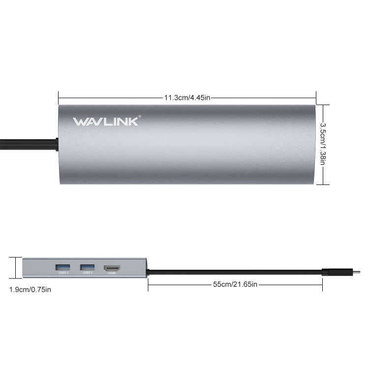 WAVLINK WL-UHP3408 USB HUB Adapter 4-in-1 Type-C to HD + 2xUSB3.0 + Gigabit RJ45 Docking Station, UHP3408