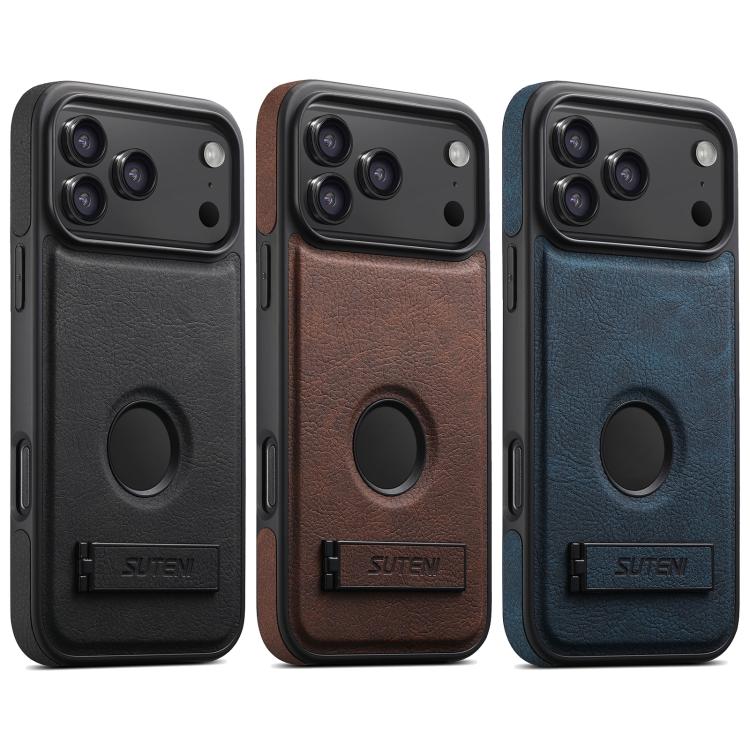 Suteni G2 Magsafe Litchi Texture Leather Back Phone Case with Holder, For iPhone 18, For iPhone 18 Pro, For iPhone 18 Pro Max, For iPhone 17 Pro Max, For iPhone 17 Pro, For iPhone 17, For iPhone Air, For iPhone 16 Pro Max