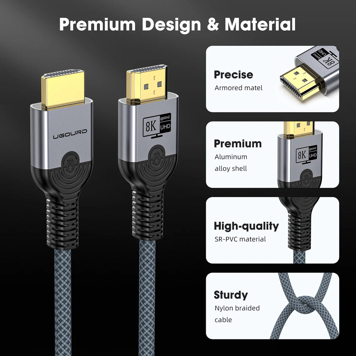 HDMI2.1 Cable Copper Wire Core Cable 8K@60Hz HDR 4K@240/160/144/120/60Hz UHD Ultra High Definition Video Cable 5m for Laptop TV