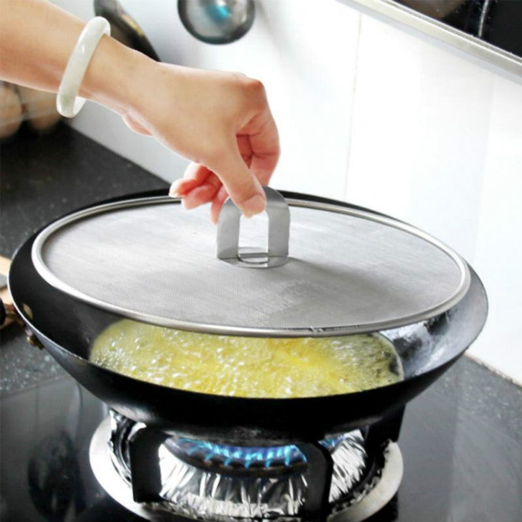 Stainless Steel Oil Proof Cover Fried Oil Splash Proof Net Cover Pizza Tray Kitchen Gadget, 33cm Oil Proof Cover