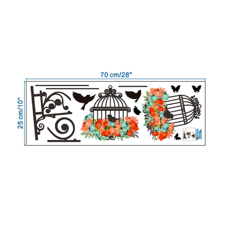 Birdcage Flower Flying Living Room Nursery Room Wall Stickers Vinyl Wall Decals Wall Sticker, Birdcage Flower